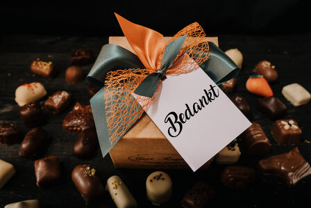 Doosje pralines 500 gr &quot;Bedankt juf&quot;