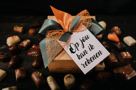 Doosje pralines 250 gr &quot;Op jou kan ik rekenen&quot;