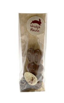Paaspakket 1: Holle chocolade konijn met 2 gevulde praline paaseitjes